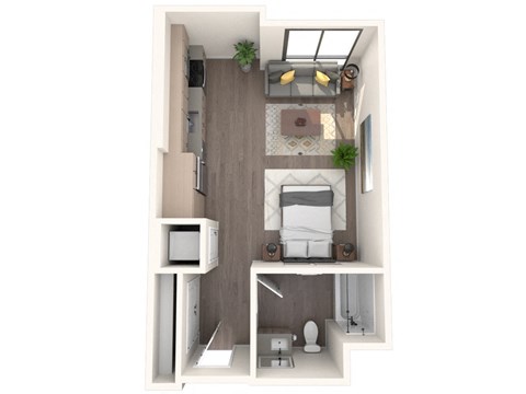 Floor plan for studio, 1 bath, 502 sqft